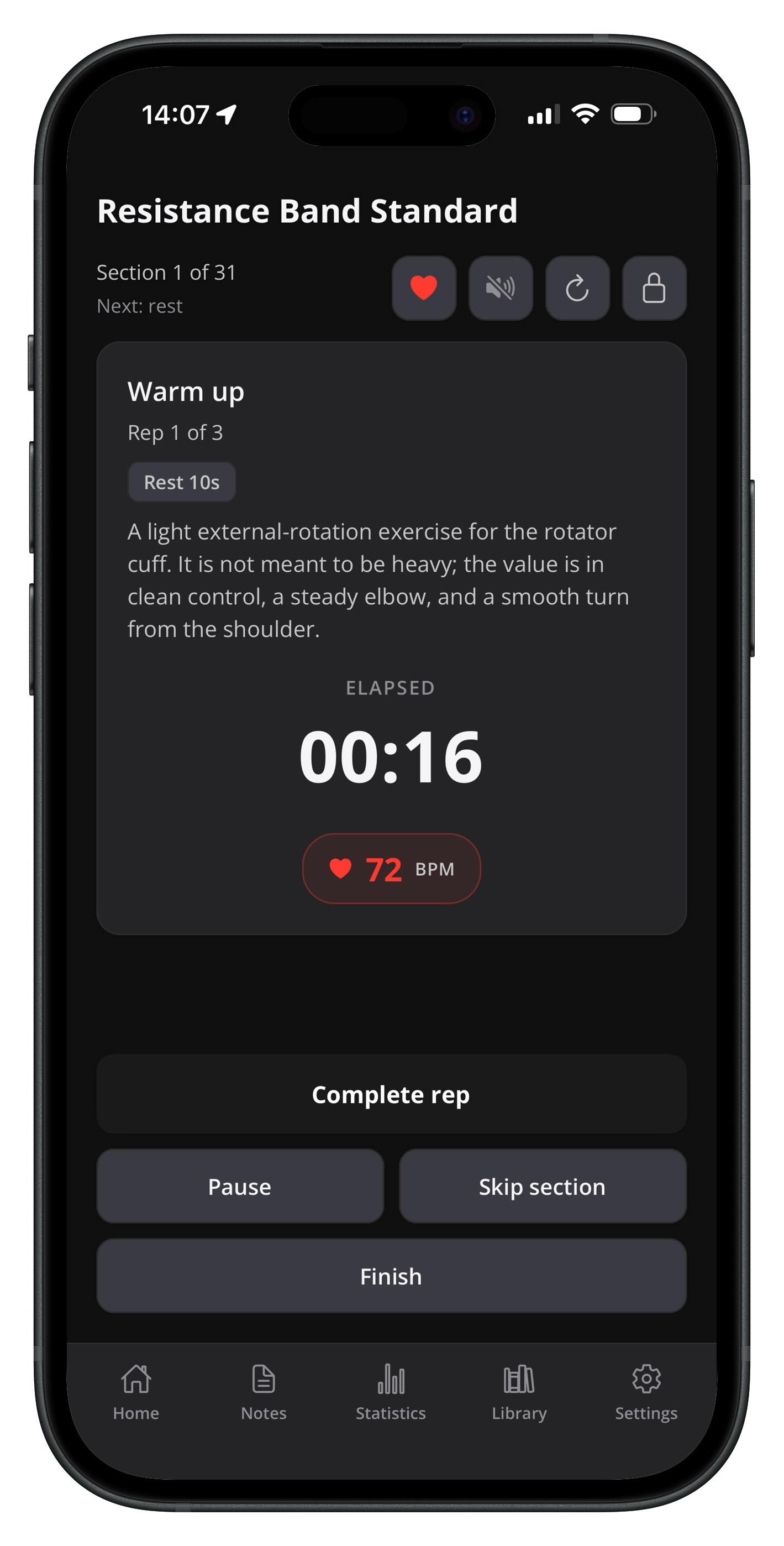 Strength tracker: exercise instructions with live HR
